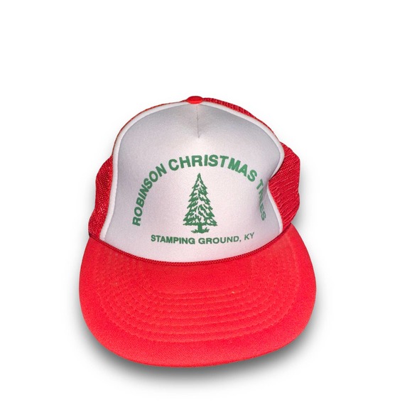 VTG Snapback Flatbill Trucker Hat Robinson Christmas Trees OS - Picture 1 of 5